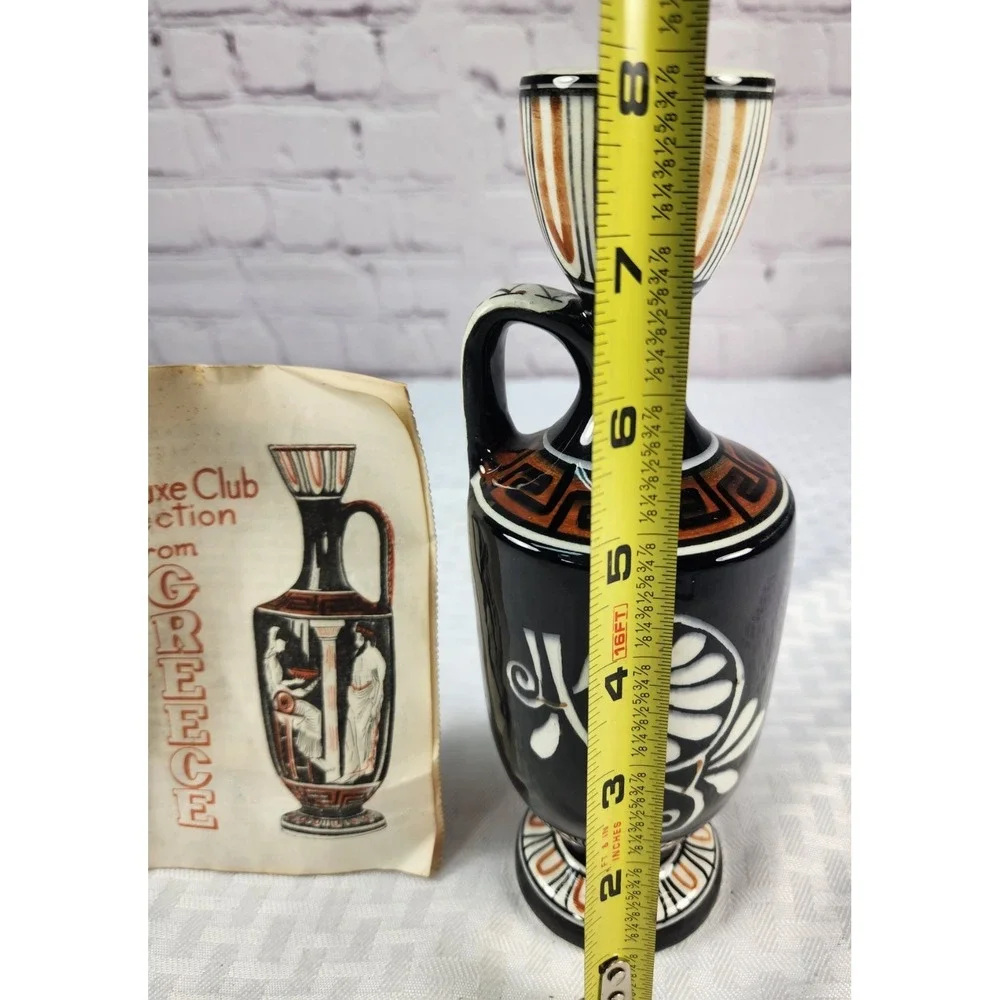 Vintage Greek Vase Grecian Oil Decanter Eageas and Themis Ceramic Pottery Art